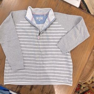Orvis Gray and White Striped Quarter-Zip Pullover
